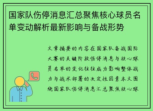 国家队伤停消息汇总聚焦核心球员名单变动解析最新影响与备战形势 国家队伤停消息汇总聚焦核心球员名单变动解析最新影响与备战形势